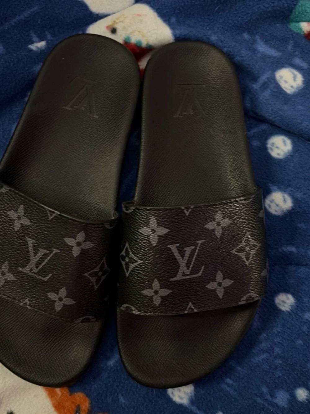 Louis Vuitton Monogram Eclipse Slide Sandals in Black and Gray